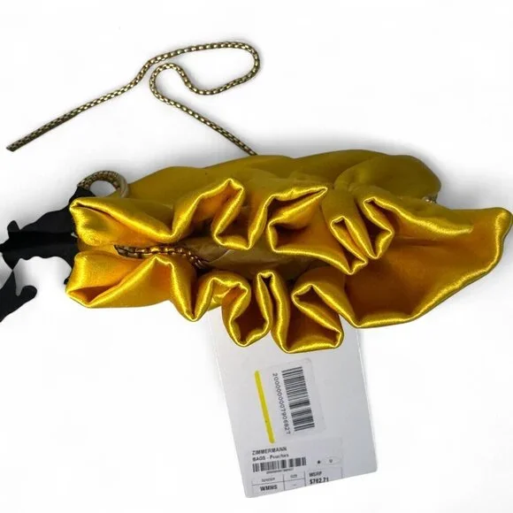 Zimmermann Women's Gathered Satin Pouch - Sunflower Yellow/Gold NWT